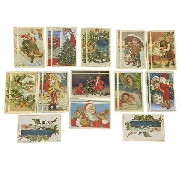 Victorian Children Sledding Winter Christmas Greeting Cards Lillian Vernon Lot - Picture 1 of 3